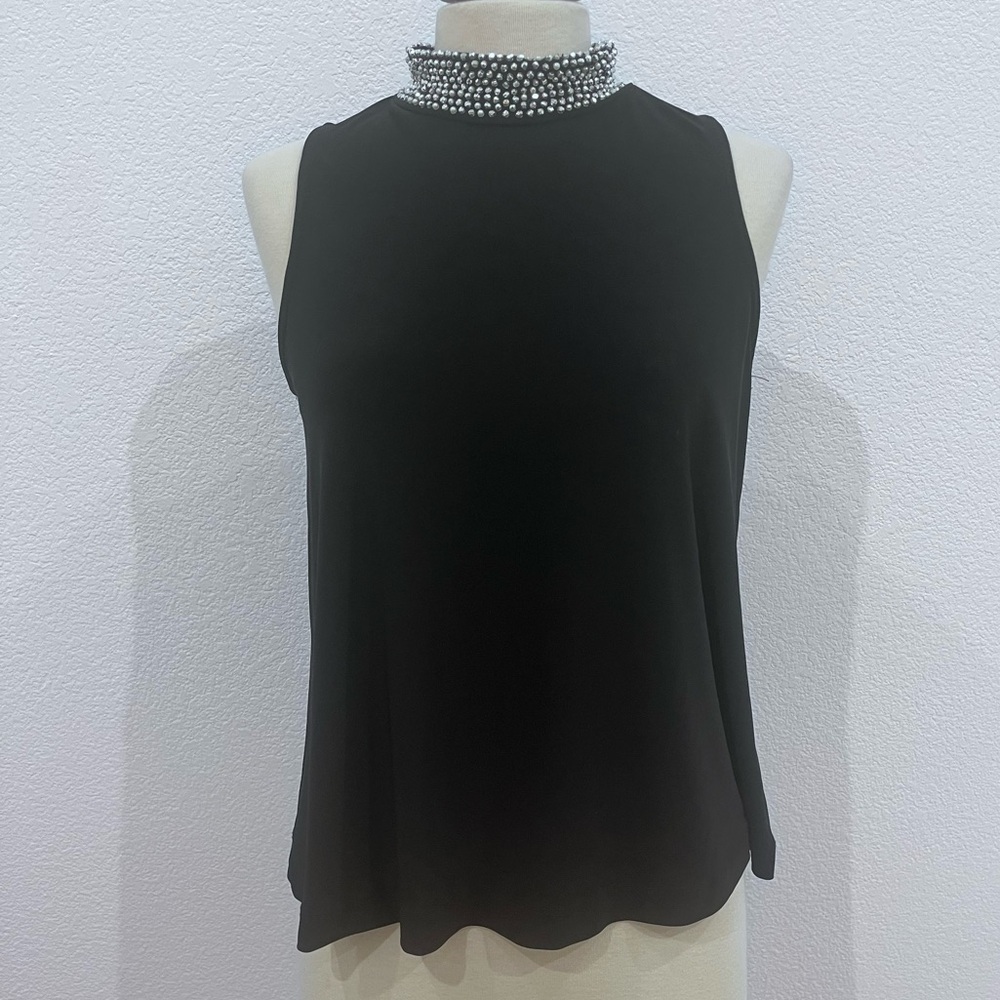 Annals+Hope‎ Black Sleeveless Top with Embellished Collar.